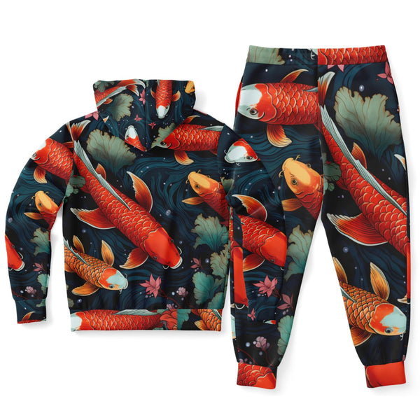 Pricci Koi Fish Zip Up Hoodie and Jogger Set | Streetwear | Track Suit | Animal Print Jogger Suit