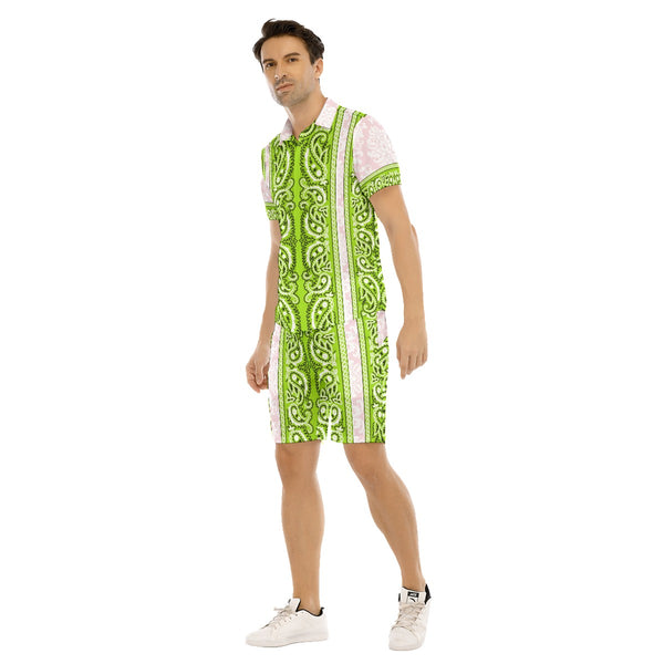 AyeWalla Lime/Pink Bandana Casual Short Sleeve Shirt Sets | Shirt and Short Set | Clothing for Men