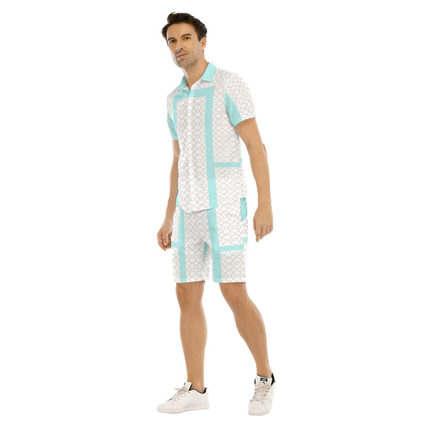 AyeWalla Grey/Baby Blue Casual Short Sleeve Shirt Sets  | Shirt and Short Set | Clothing for Men