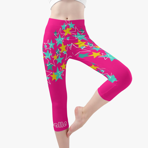 AyeWalla Short Yoga Pants - Pink Star Bright