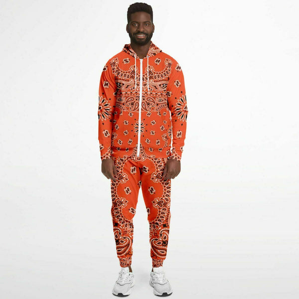 PRicci Artist Collection: Cali Orange Bandana Zip Up Hoodie and Jogger Set | Streetwear | Track Suit | Fashion Jogger Set