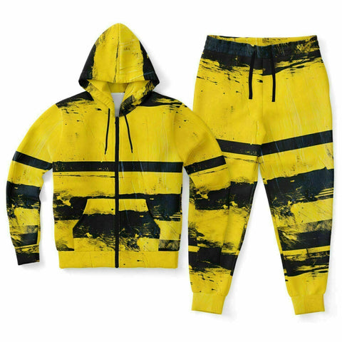 Black & Yellow Zip Up Hoodie and Jogger Set | Streetwear | Track Suit | Animal Print Jogger Set