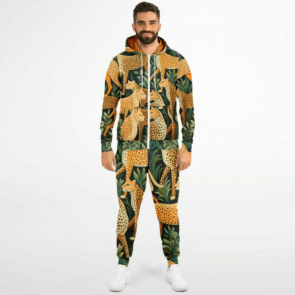 Pricci Cheetah Zip Up Hoodie and Jogger Set | Streetwear | Track Suit | Animal Print Jogger Set