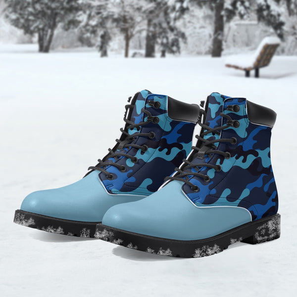 Leather Boots Premium 6-Inch Waterproof Boots - Baby Blue Camo