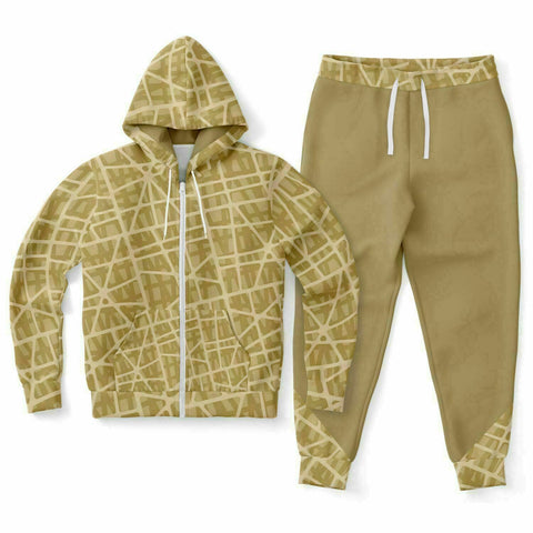 Beige Day Zip Up Hoodie Jogger Set | Streetwear | Track Suit | Fashion Jogger Set