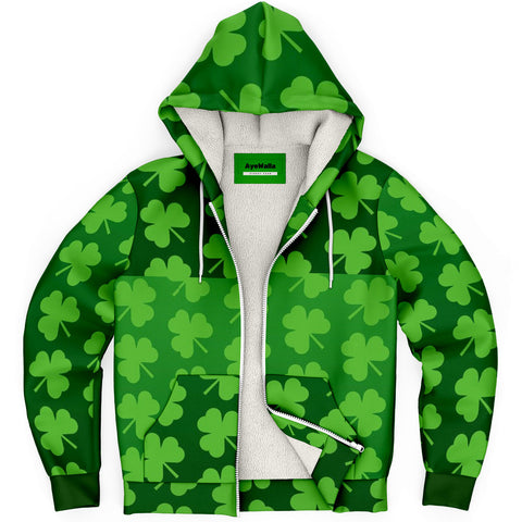 St. Patricks Day Luck Clover Microfleece Ziphoodie Jacket | Fashion Jacket | Jacket Hoodie | Jacket | Men's Jacket