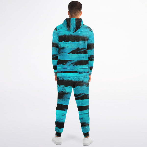 Black & Teal Zip Up Hoodie and Jogger Set | Streetwear | Track Suit | Animal Print Jogger Set