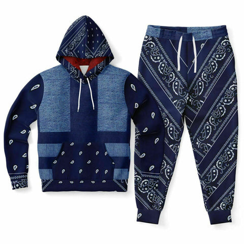 Blue Bandana & Jean Hoodie and Jogger Set | Streetwear | Track Suit | Fashion Jogger Set
