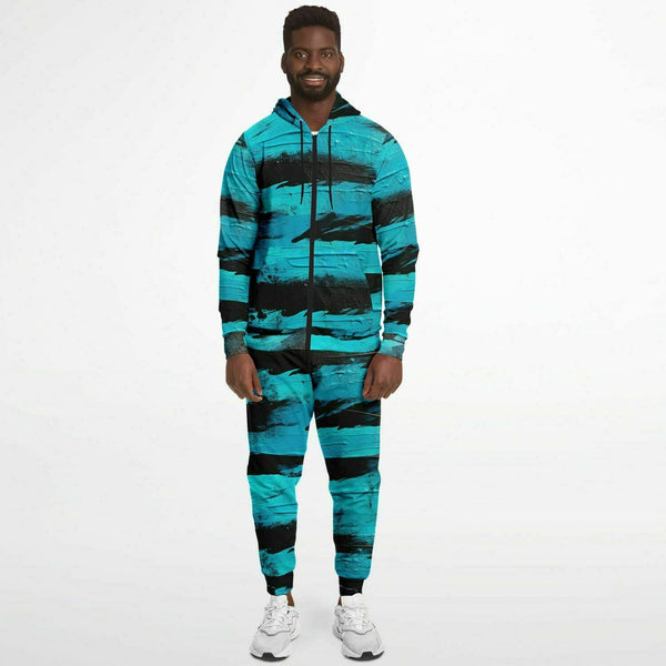 Black & Teal Zip Up Hoodie and Jogger Set | Streetwear | Track Suit | Animal Print Jogger Set