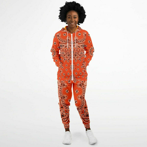 PRicci Artist Collection: Cali Orange Bandana Zip Up Hoodie and Jogger Set | Streetwear | Track Suit | Fashion Jogger Set