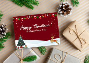 Red Illustration Happy Christmas Card New Year Wishes, Christmas Celebrations, Holiday Greetings, Seasonal Cards