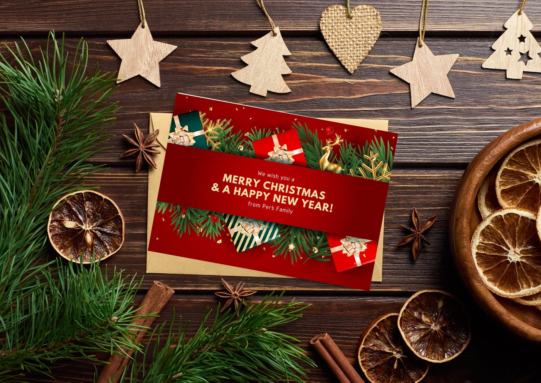 Red Traditional Merry Christmas and Happy New Year Card, Christmas Celebrations, Holiday Greetings, Seasonal Cards