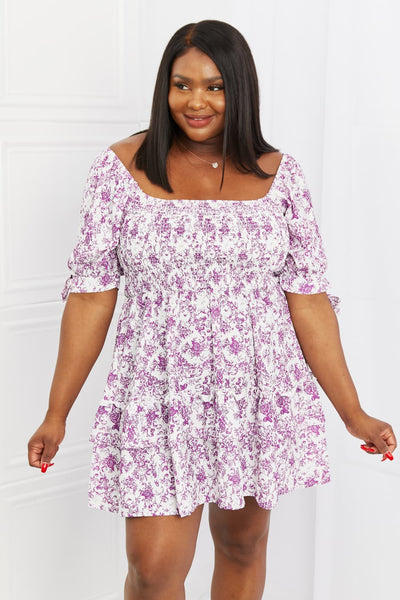 White Birch Touch of Elegance Full Size Floral Ruffle Mini Dress