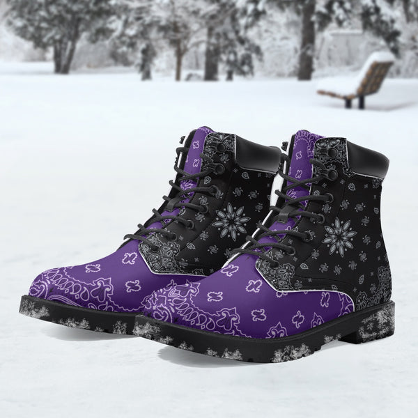 Leather Boots Premium 6-Inch Waterproof Boots - Purple/Black Bandana