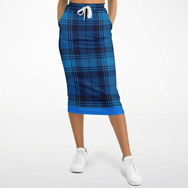 Boho Long Pocket Skirt - Blue Plaid