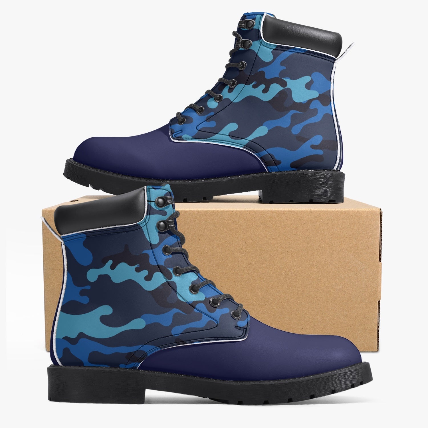 Casual Leather Boots - Navy/Camo