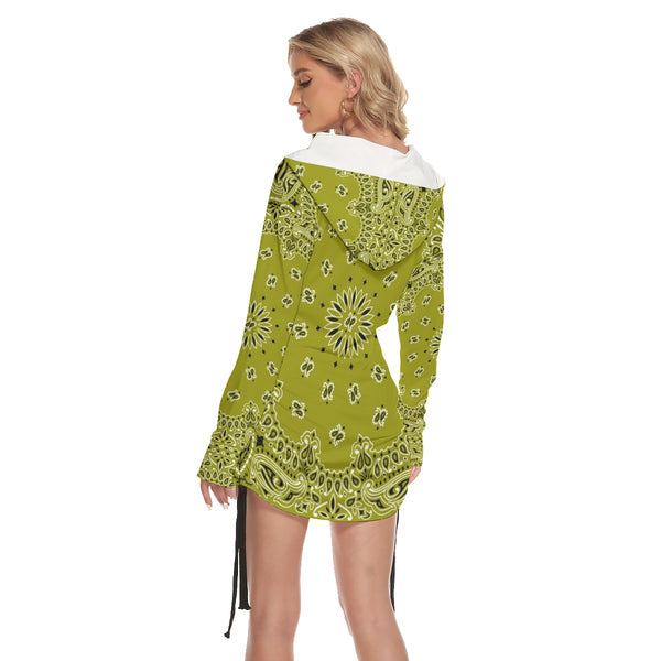 One-shoulder Olive Bandana Dress With Waist Shirring