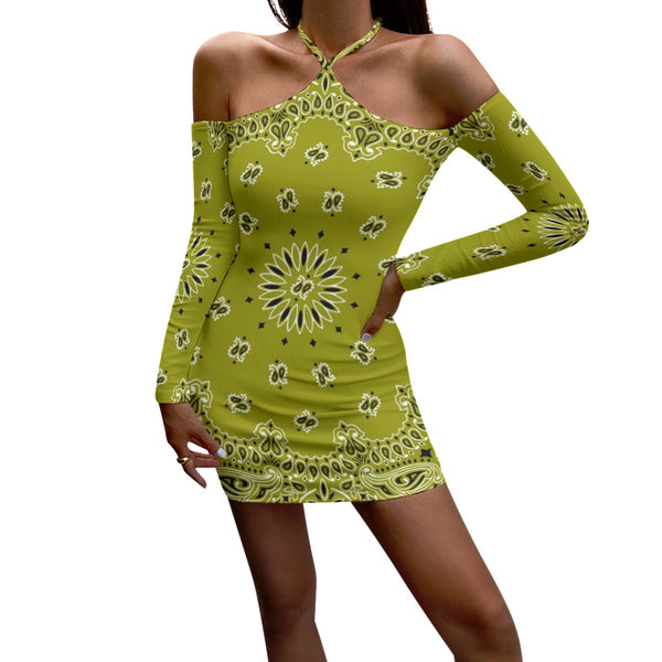 AyeWalla Halter Lace-up Dress - Olive Bandana