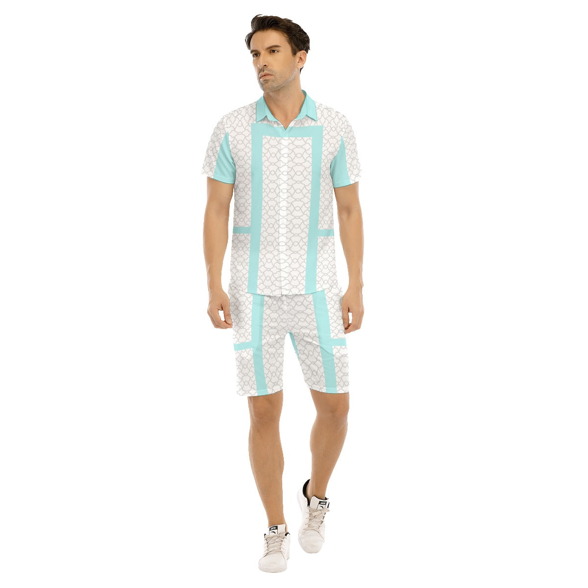 AyeWalla Grey/Baby Blue Casual Short Sleeve Shirt Sets  | Shirt and Short Set | Clothing for Men