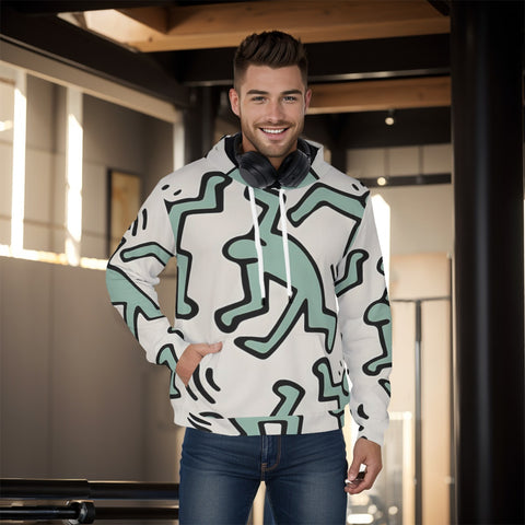 Grey Keith Haring Inspired Pullover Hoodie | Fashion Hoodie | Hoodies | Sweatshirt | Men's Hoodie