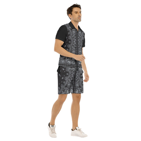 AyeWalla Print Bandana Casual Short Sleeve Shirt Sets  | Shirt and Short Set | Clothing for Men
