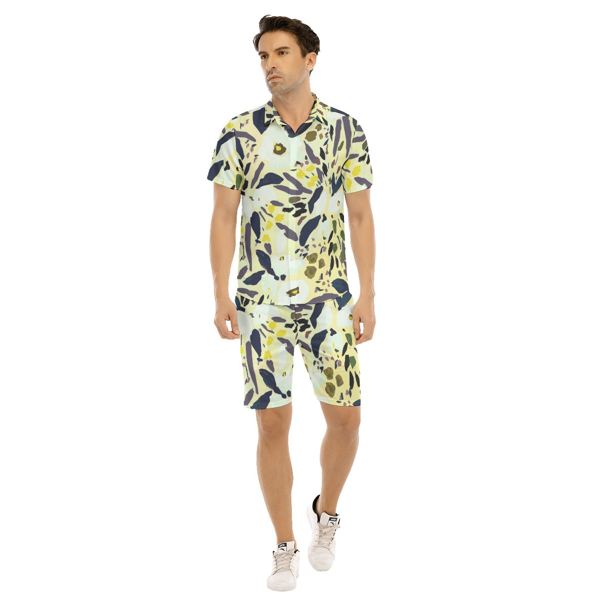 AyeWalla Yellow/Black Floral Casual Short Sleeve Shirt Sets  | Shirt and Short Set | Clothing for Men