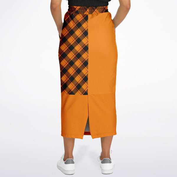 Boho Long Pocket Skirt - Orange Plaid