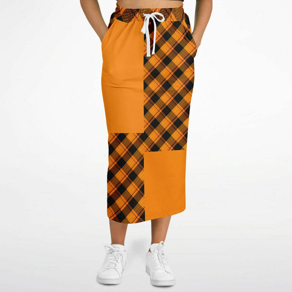 Boho Long Pocket Skirt - Orange Plaid