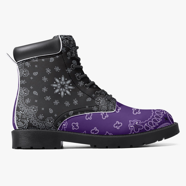 Leather Boots Premium 6-Inch Waterproof Boots - Purple/Black Bandana