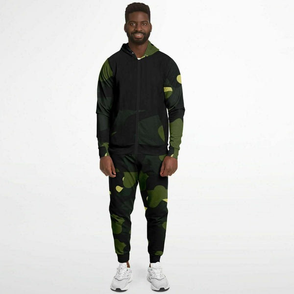 PRicci LA Green & Black Camo Zip Up Jogger | Streetwear | Track Suit | Fashion Jogger Set
