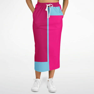 Boho Long Pocket Skirt - Pink/Baby Blue