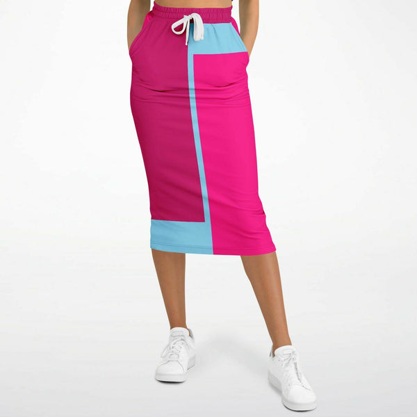 Boho Long Pocket Skirt - Pink/Baby Blue