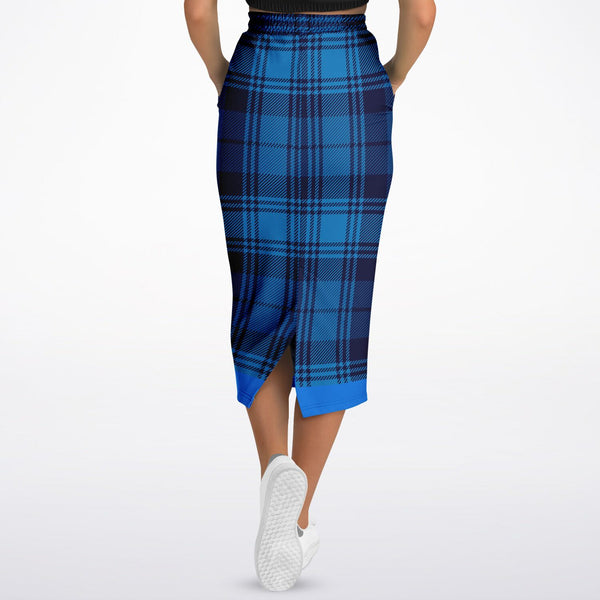 Boho Long Pocket Skirt - Blue Plaid