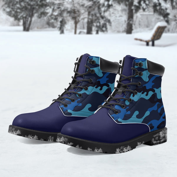 Casual Leather Boots - Navy/Camo