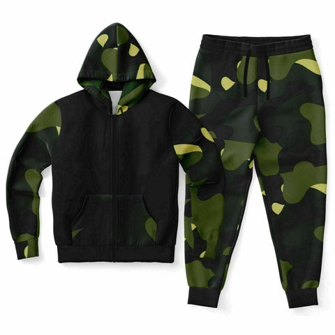 PRicci LA Green & Black Camo Zip Up Jogger | Streetwear | Track Suit | Fashion Jogger Set