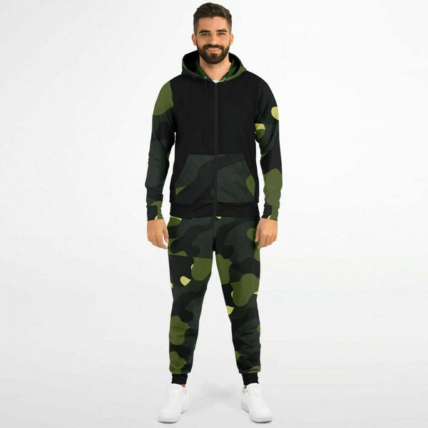 PRicci LA Green & Black Camo Zip Up Jogger | Streetwear | Track Suit | Fashion Jogger Set