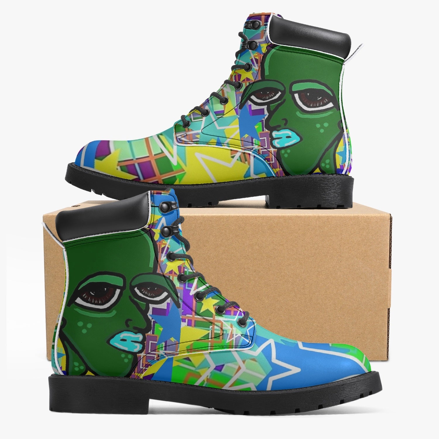 AyeWalla X PRicci Art Leather Boots Premium 6-Inch Waterproof Boots - Alien Nerd